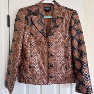 Selene Sport Woman Brown Faux Snake Design Lined Jacket Size 8 Full Zip Pockets
